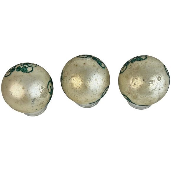 3 Vintage Shiny Brite Christmas Ornaments Teddy Bear Stencil Glitter Green White - Picture 12 of 12